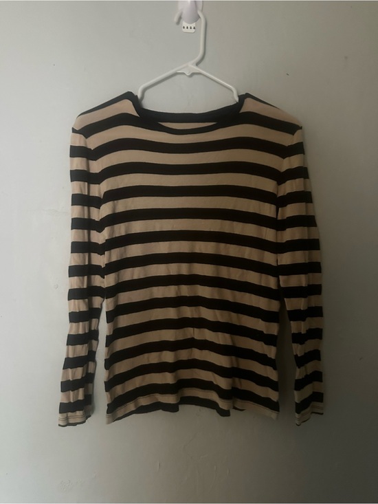 Ann Taylor Tops - Ann Taylor Beige and Black Striped Long-Sleeve Tee